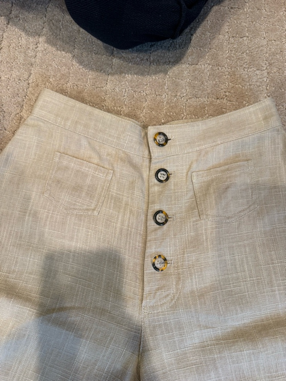 STAUD Cream Wide-Leg Pants with Button Front